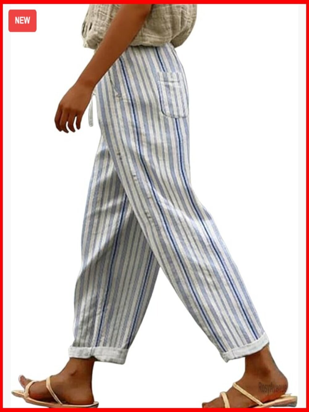 Linen Harem Pants with Pockets, Loose Fit, Elastic Waist, Summer Casual